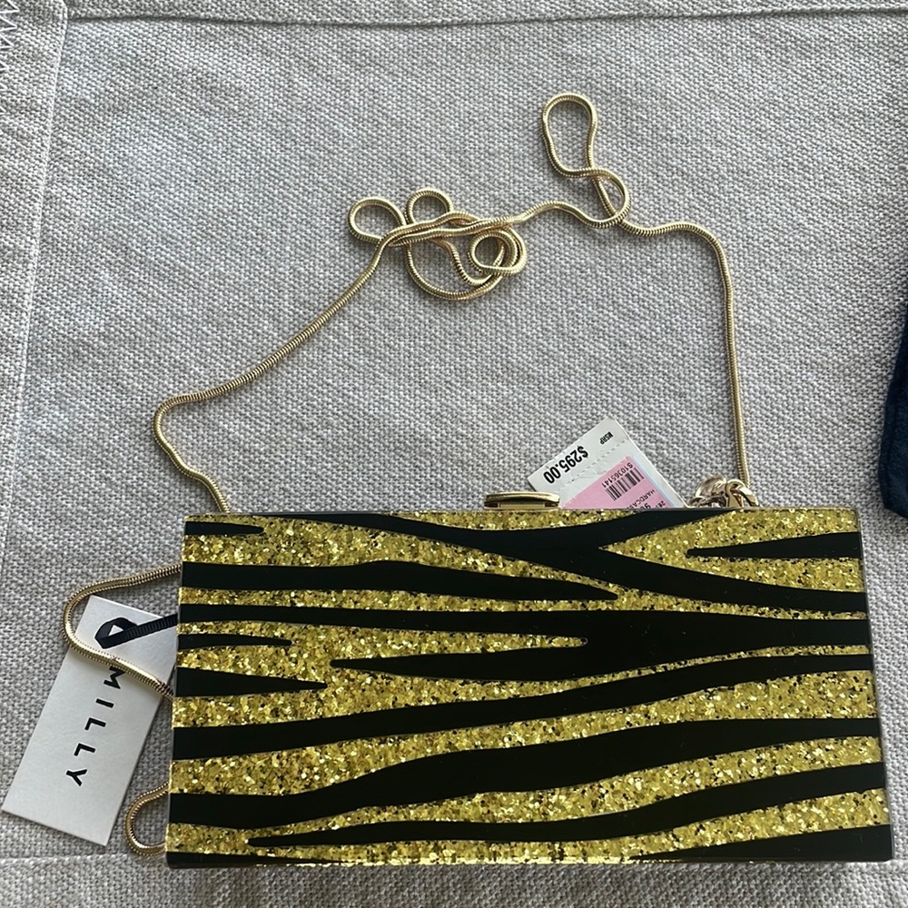 BNWT Milly gold and silver pattern box clutch with chain